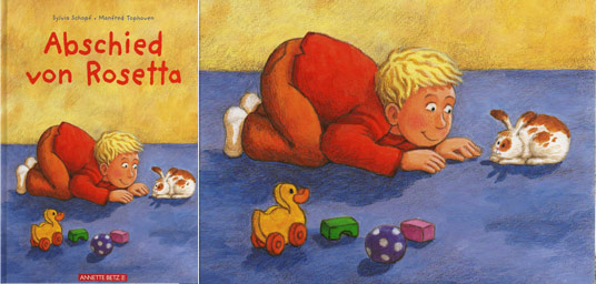 Cover des Buchs Abschied von Rosetta: ein kleiner Junge spielt mit seinem Haustier auf dem Teppich.