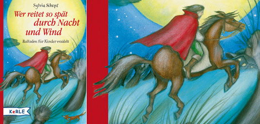 Cover des Buchs: Wer reitet so spät durch Nacht und Wind - Balladen für Kinder erzählt: Ein Reiter jagt bei Mondschein auf seinem Pferd durch eine gespenstische Landschaft.