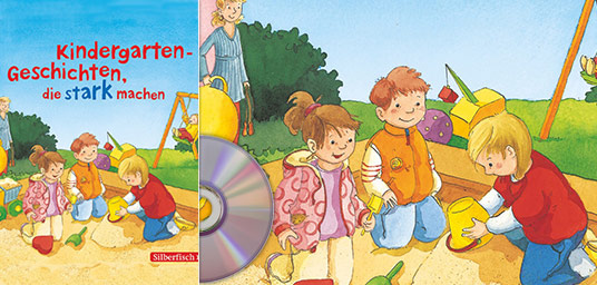 CD Cover: Kindergarten Geschichten die stark machen. Kinder im Sandkasten.