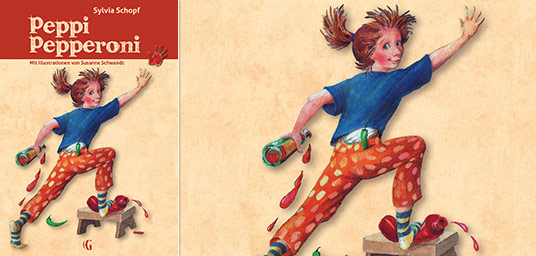 Cover des Buchs Peppi Pepperoni: Die flotte Peppi in Aktion beim Tapezieren ihres Zimmers mit Ketchup und Senf.